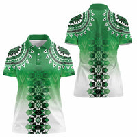 New Zealand Women Polo Shirt Poutama Mix Green Taniko Inspired Art LT05