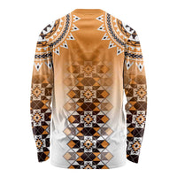 New Zealand Long Sleeve Shirt Poutama Mix Orange Taniko Inspired Art LT05