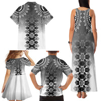 New Zealand Family Matching Tank Maxi Dress and Hawaiian Shirt Poutama Mix Gray Taniko Inspired Art LT05