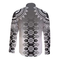 New Zealand Long Sleeve Button Shirt Poutama Mix Gray Taniko Inspired Art LT05