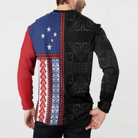 Samoa Flag Button Sweatshirt Ula Fala With Samoan Siapo - Polynesian Pride