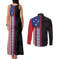 Samoa Flag Couples Matching Tank Maxi Dress and Long Sleeve Button Shirt Ula Fala With Samoan Siapo - Polynesian Pride