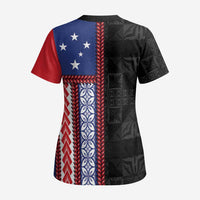 Samoa Flag Scrub Top Ula Fala With Samoan Siapo - Polynesian Pride