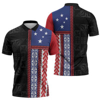 Samoa Flag Zipper Polo Shirt Ula Fala With Samoan Siapo - Polynesian Pride