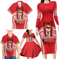 Custom Tonga Rugby Mate Ma'a Family Matching Long Sleeve Bodycon Dress and Hawaiian Shirt Tongan Pride Unique Style LT05 - Polynesian Pride