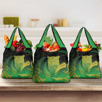 New Zealand Aotearoa Ruru Grocery Bag Maori Fern Art Green