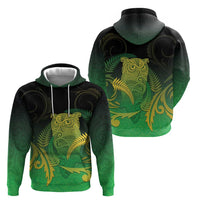 New Zealand Aotearoa Ruru Zip Hoodie Maori Fern Art Green LT05 - Polynesian Pride