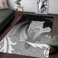 New Zealand Aotearoa Ruru Area Rug Maori Fern Art Black