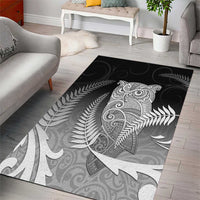 New Zealand Aotearoa Ruru Area Rug Maori Fern Art Black