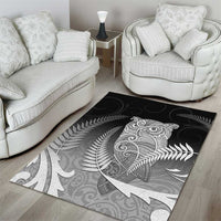 New Zealand Aotearoa Ruru Area Rug Maori Fern Art Black