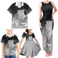 New Zealand Aotearoa Ruru Family Matching Tank Maxi Dress and Hawaiian Shirt Maori Fern Art Black