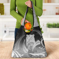 New Zealand Aotearoa Ruru Grocery Bag Maori Fern Art Black