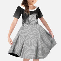 New Zealand Aotearoa Ruru Kid Short Sleeve Dress Maori Fern Art Black LT05 KID Black - Polynesian Pride