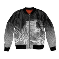 New Zealand Aotearoa Ruru Sleeve Zip Bomber Jacket Maori Fern Art Black LT05 Unisex Black - Polynesian Pride