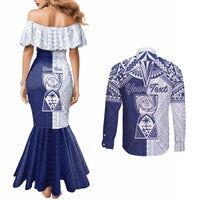 Personalised Northern Mariana Islands And Guam Couples Matching Mermaid Dress and Long Sleeve Button Shirt Latte Stone With Tribal Pattern
