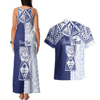 Personalised Northern Mariana Islands And Guam Couples Matching Tank Maxi Dress and Hawaiian Shirt Latte Stone With Tribal Pattern