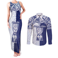 Personalised Northern Mariana Islands And Guam Couples Matching Tank Maxi Dress and Long Sleeve Button Shirt Latte Stone With Tribal Pattern