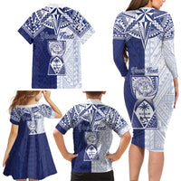Personalised Northern Mariana Islands And Guam Family Matching Long Sleeve Bodycon Dress and Hawaiian Shirt Latte Stone With Tribal Pattern