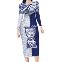 Personalised Northern Mariana Islands And Guam Family Matching Long Sleeve Bodycon Dress and Hawaiian Shirt Latte Stone With Tribal Pattern