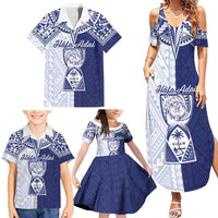 Personalised Northern Mariana Islands And Guam Family Matching Summer Maxi Dress and Hawaiian Shirt Latte Stone With Tribal Pattern