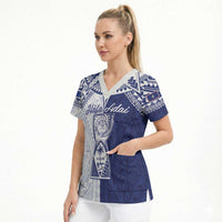 Personalised Northern Mariana Islands And Guam Scrub Top Latte Stone With Tribal Pattern