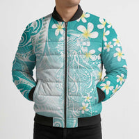 Polynesian Jellyfish Bomber Puffer Jacket With Plumeria Teal