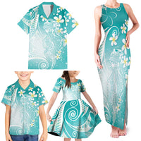 Polynesian Jellyfish Family Matching Tank Maxi Dress and Hawaiian Shirt With Plumeria Teal LT05 - Polynesian Pride