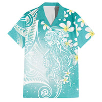 Polynesian Jellyfish Family Matching Tank Maxi Dress and Hawaiian Shirt With Plumeria Teal LT05 Dad's Shirt - Short Sleeve Teal - Polynesian Pride