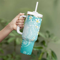 Polynesian Jellyfish Tumbler With Handle With Plumeria Teal
