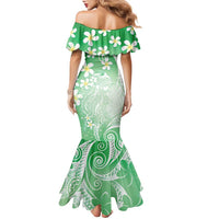 Polynesian Jellyfish Family Matching Mermaid Dress and Hawaiian Shirt With Plumeria Green LT05 - Polynesian Pride