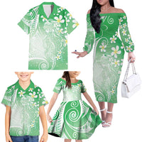 Polynesian Jellyfish Family Matching Off The Shoulder Long Sleeve Dress and Hawaiian Shirt With Plumeria Green LT05 - Polynesian Pride