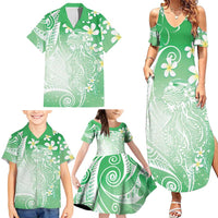 Polynesian Jellyfish Family Matching Summer Maxi Dress and Hawaiian Shirt With Plumeria Green LT05 - Polynesian Pride