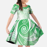 Polynesian Jellyfish Family Matching Tank Maxi Dress and Hawaiian Shirt With Plumeria Green LT05 Daughter's Dress Green - Polynesian Pride