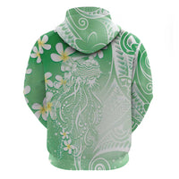 Polynesian Jellyfish Zip Hoodie With Plumeria Green