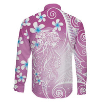 Polynesian Jellyfish Family Matching Off The Shoulder Long Sleeve Dress and Hawaiian Shirt With Plumeria Pink LT05 - Polynesian Pride