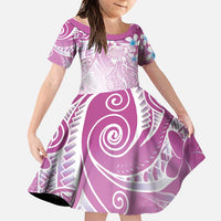 Polynesian Jellyfish Family Matching Off Shoulder Short Dress and Hawaiian Shirt With Plumeria Pink LT05 Daughter's Dress Pink - Polynesian Pride