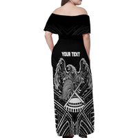 American Samoa Flag Day Family Matching Off Shoulder Maxi Dress and Hawaiian Shirt Bald Eagle With Polynesian Pattern