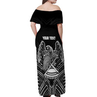 American Samoa Flag Day Off Shoulder Maxi Dress Bald Eagle With Polynesian Pattern