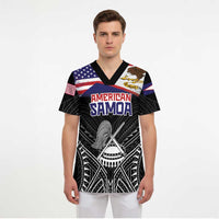 Personalised American Samoa Flag Day Scrub Top Bald Eagle With Polynesian Pattern - Polynesian Pride