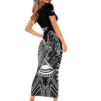 American Samoa Flag Day Short Sleeve Bodycon Dress Bald Eagle With Polynesian Pattern