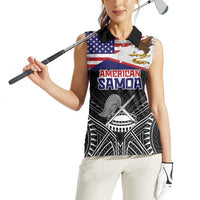 American Samoa Flag Day Women Sleeveless Polo Shirt Bald Eagle With Polynesian Pattern