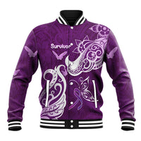 Personalised Fibromyalgia Awareness Baseball Jacket Polynesian Purple Ribbon