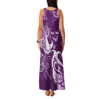 Personalised Fibromyalgia Awareness Family Matching Tank Maxi Dress and Hawaiian Shirt Polynesian Purple Ribbon