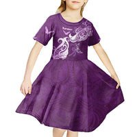 Personalised Fibromyalgia Awareness Kid Short Sleeve Dress Polynesian Purple Ribbon