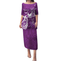 Personalised Fibromyalgia Awareness Puletasi Polynesian Purple Ribbon LT05 Long Dress Purple - Polynesian Pride
