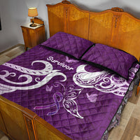 Fibromyalgia Awareness Quilt Bed Set Polynesian Purple Ribbon
