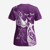 Personalised Fibromyalgia Awareness Scrub Top Polynesian Purple Ribbon - Polynesian Pride