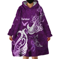Personalised Fibromyalgia Awareness Wearable Blanket Hoodie Polynesian Purple Ribbon