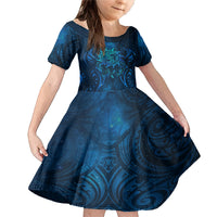 New Zealand Dream Catcher Family Matching Mermaid Dress and Hawaiian Shirt Maori Koru Pattern Blue Version LT05 Daughter's Dress Blue - Polynesian Pride
