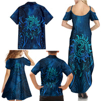New Zealand Dream Catcher Family Matching Summer Maxi Dress and Hawaiian Shirt Maori Koru Pattern Blue Version